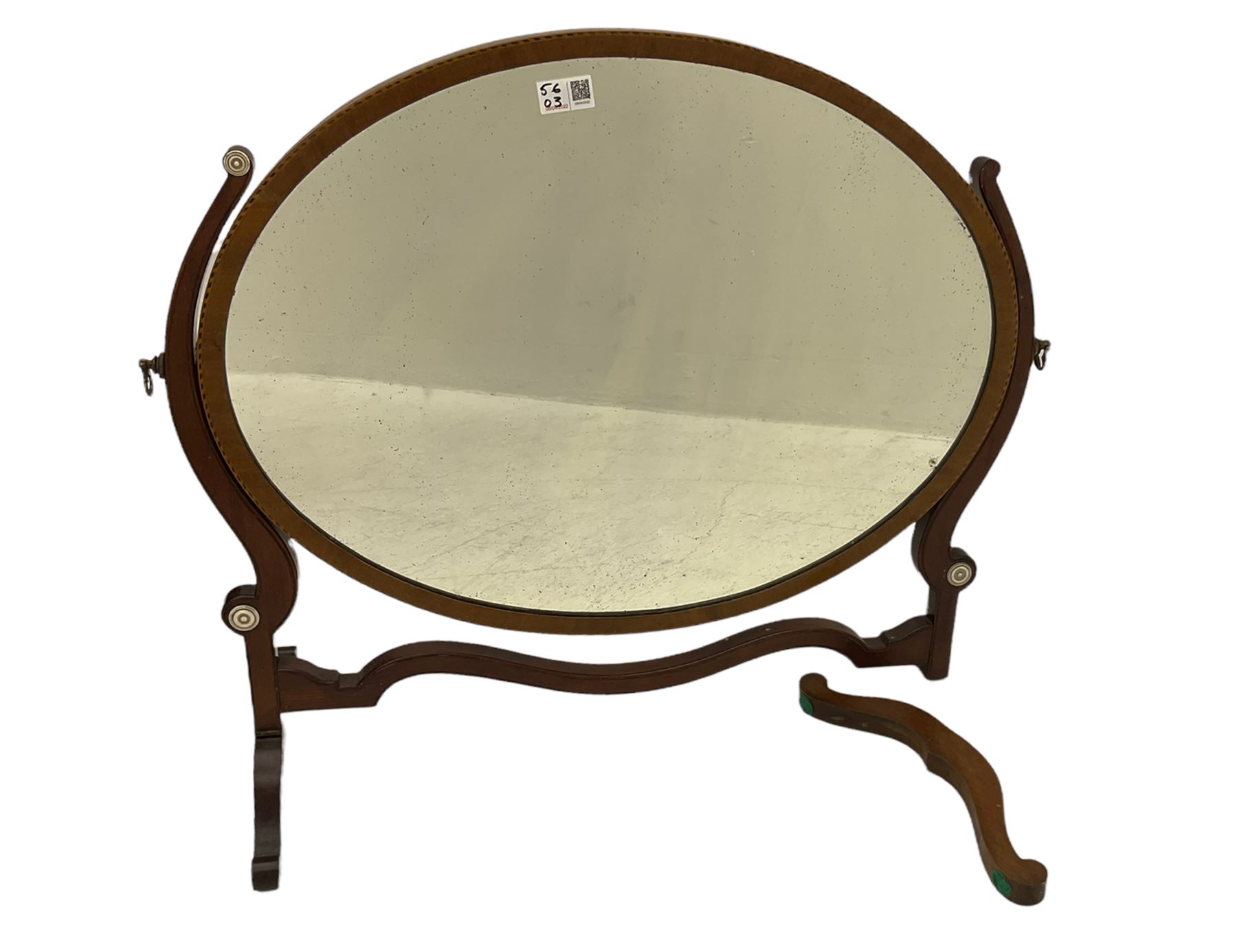 Early 20th century oval mahogany dressing table mirror (W82cm), a similar dressing table mirror, and two small 19th century swing mirrors (4)