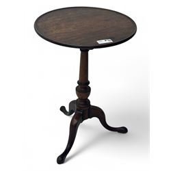 Early 19th century mahogany tripod table, dished top, turned column, cabriole legs on pad feet