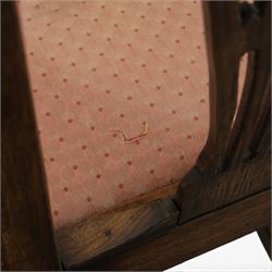 Set of eight George III dining chairs with padded seats, pierced vasiform splat, upholstered seat with brass trim, on square supports with H-stretcher