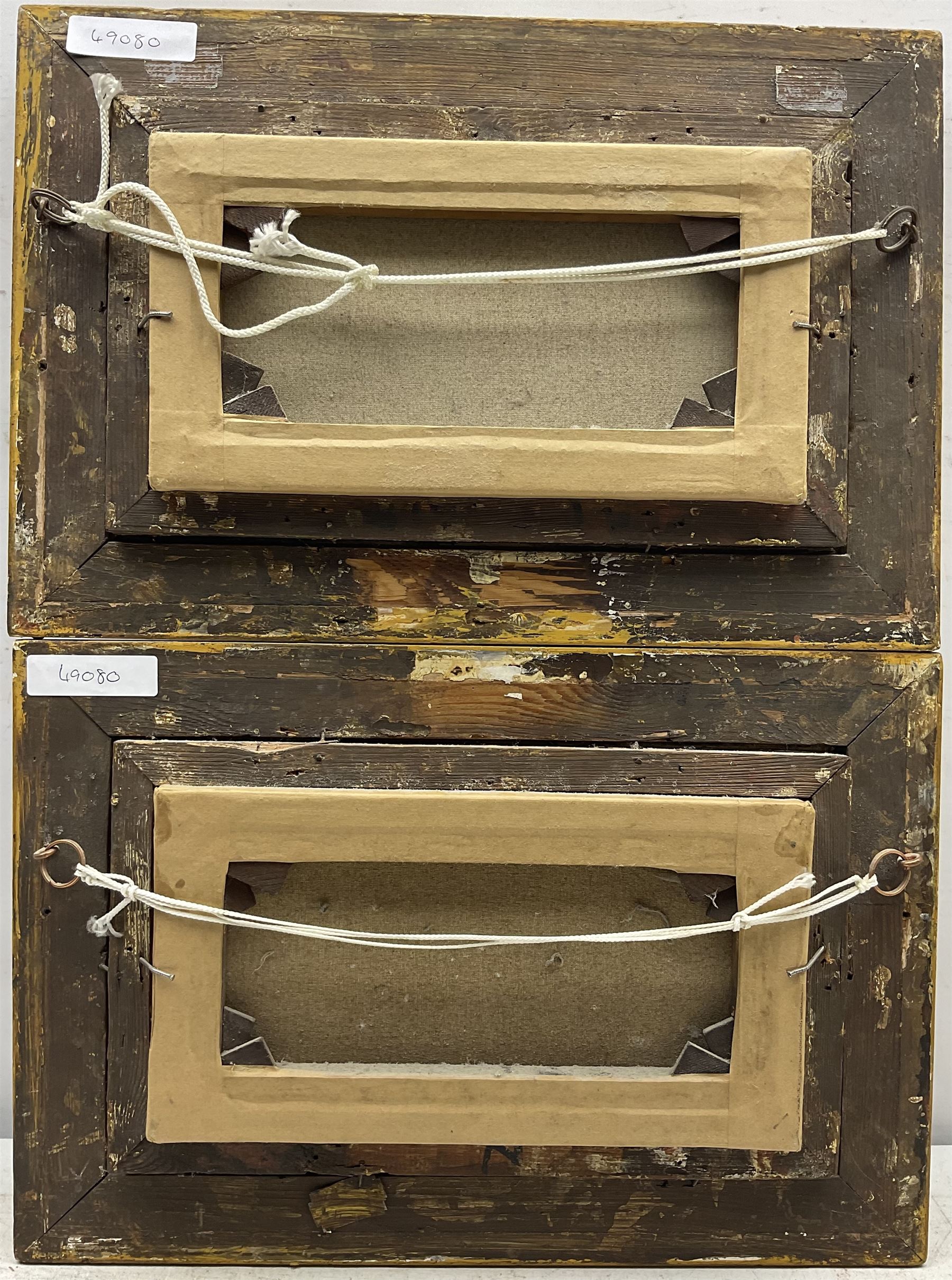 William Adolphus Knell (British 1801-1875): Shipping at Sunrise and Sunset, pair oils on canvas signed 13cm x 26cm (2)