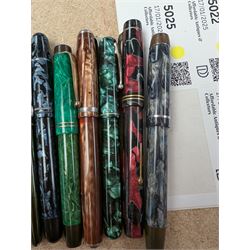 Collection of fountain pens, including Mentmore example with gold nib, Watermans, Platignum Fortis, etc