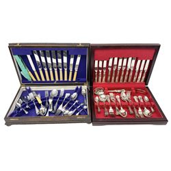 Dahlia Cabinet cutlery box with part canteen of cutlery to include Viners, and another canteen of Sheffield silver-plate cutlery for six