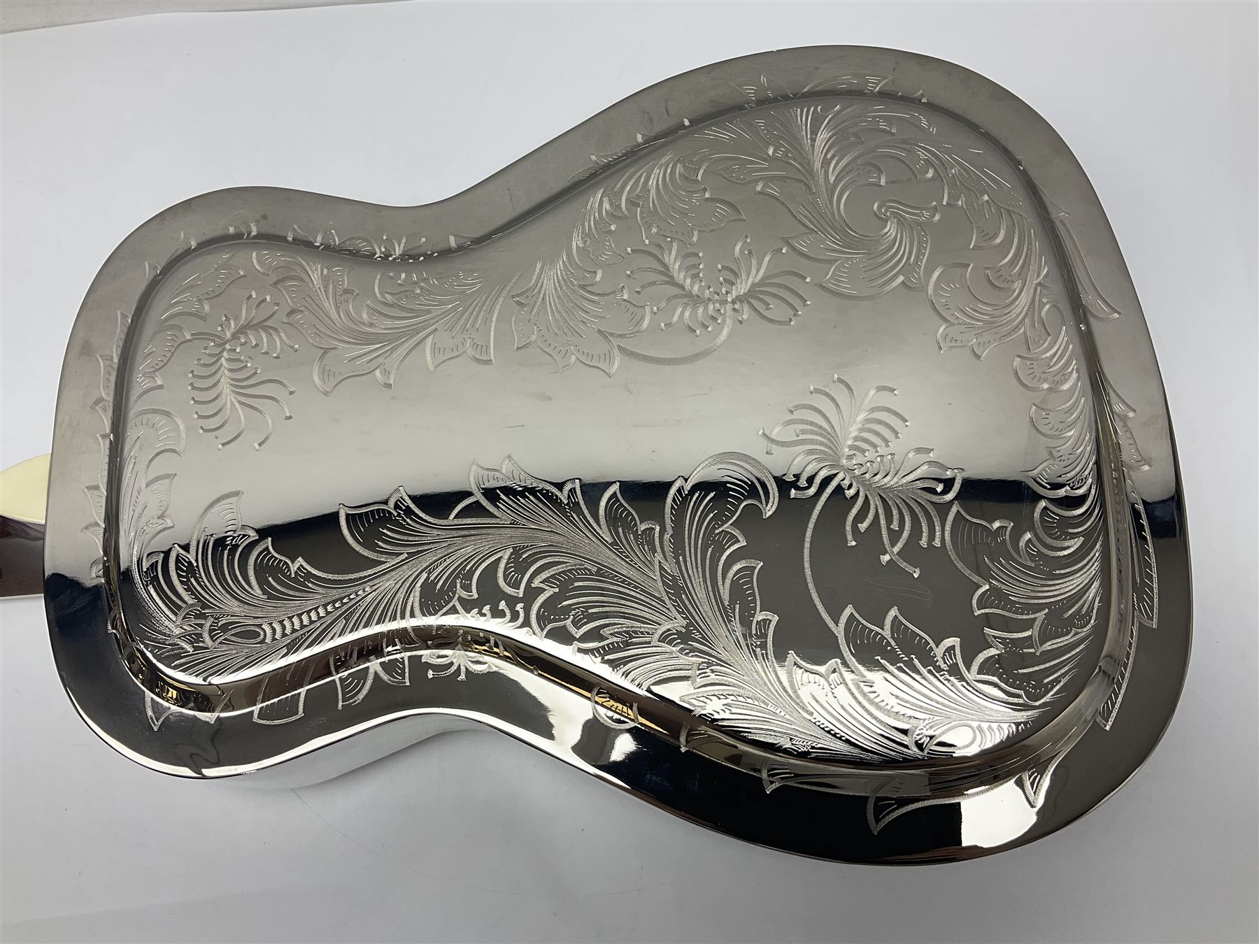 Ozark Dobro chromium plated on brass National style resonator guitar with foliate engraving L98cm; in Ritter soft carrying case