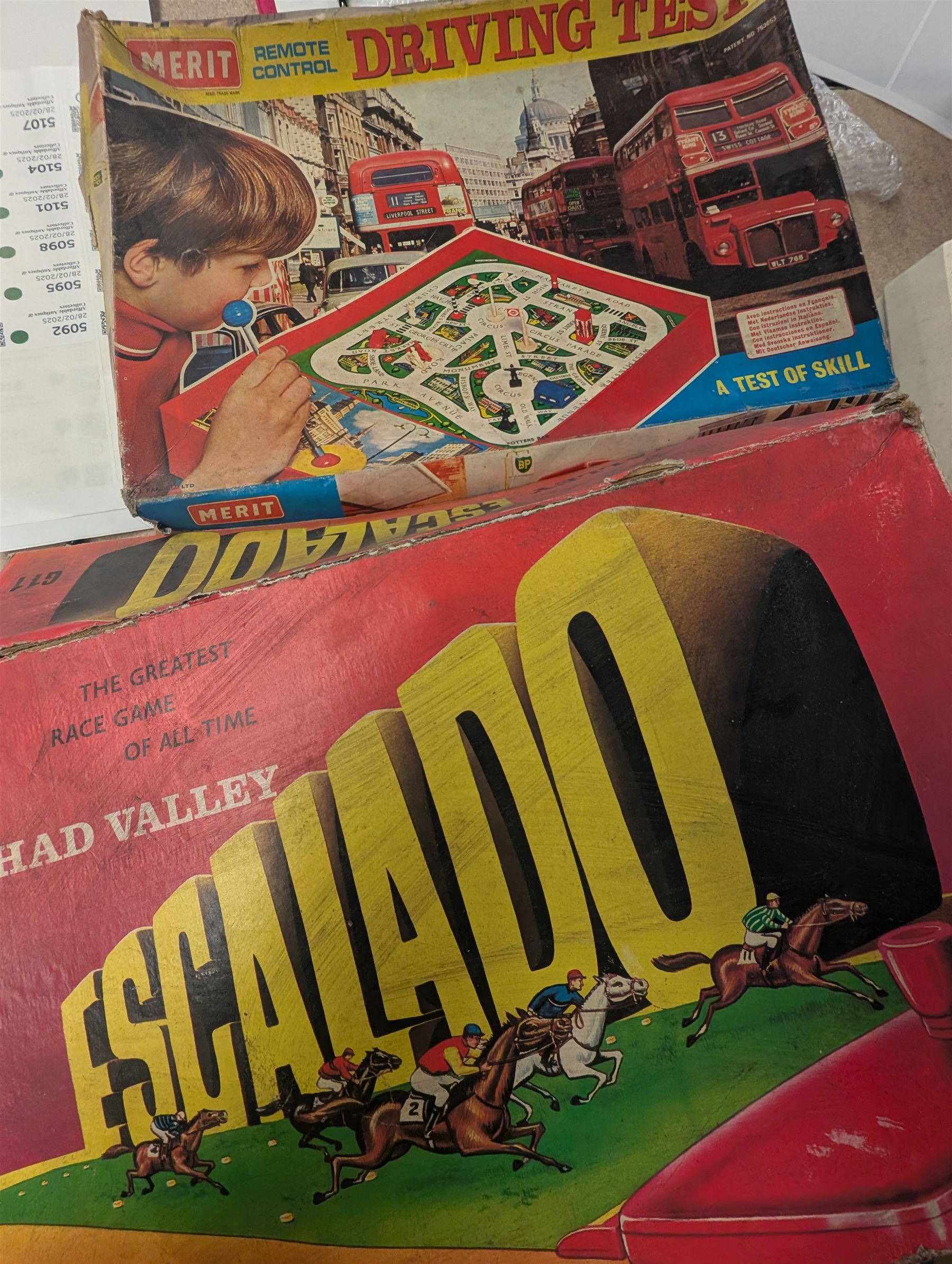 Collection of vintage toys and games, including Chad Valley Escalado, Corgi 1:18 scale MG diecast model, Bayko Building Set, Matchbox Motorised Motorway, etc