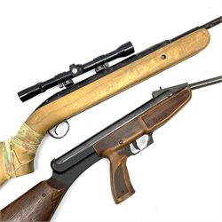Two air rifles for restoration: BSA Airsport  .22 cal. underlever air rifle with Bentley 4x20 scope, L112.5cm; and Spanish .177 break barrel air rifle with pistol grip (2)