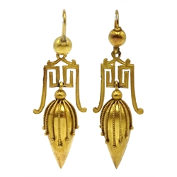  Pair of 18ct gold oriental design pendant earrings  
[image code: 3mc]
