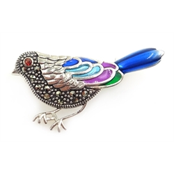 Silver and enamel plique-a-jour bird brooch stamped 925