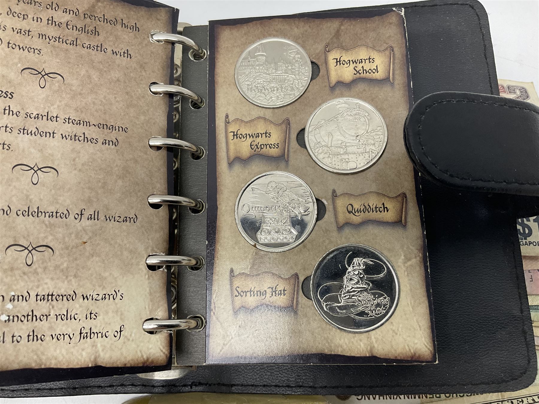 Harry Potter 'Gringotts Savings Book Coin Collection', various commemorative crowns, pre-decimal coinage, United States of America one dollar banknote etc