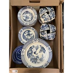 Quantity of blue and white ceramics to include ‘Yuan' pattern Wood and Sons dinner wares etc in three boxes