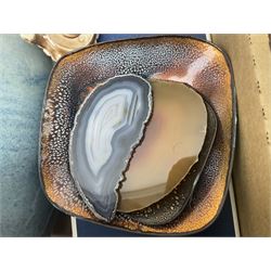 Masons and Furnival Denmark pattern blue and white tea wares, together with a Royal Worcester trinket box, Leedsware bowl and other ceramics and glassware, in four boxes