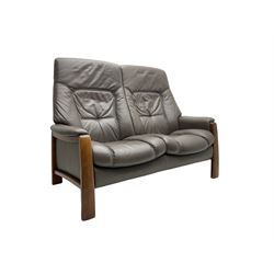 Himolla - two seat reclining sofa, upholstered in grey leather