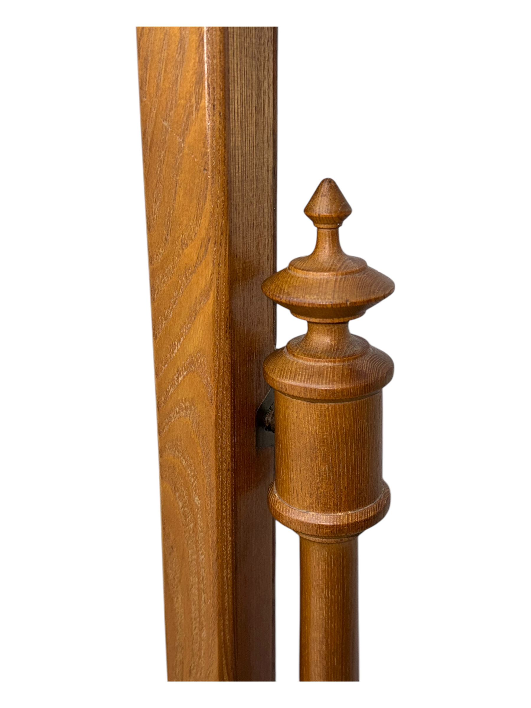 Late 19th century ash dressing table, rectangular mirror supported by two turned columns with carved finials, single drawer with brass handles, raised on turned supports