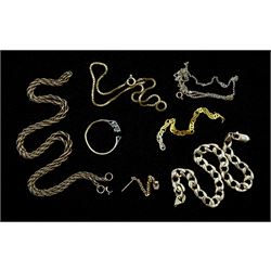 9ct gold chains and a 18ct gold ring, all stamped or tested