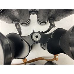 Eleven pairs of binoculars to include Lieberman & Gortz 20x65, Stem (USSR) 7x50, Helios 10x50 Field, Prinz 12x50, Tasco 8x40, Tasco 10x50, etc