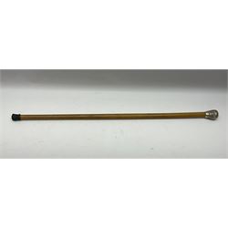 Malacca walking cane, with domed Burmese silver pommel embossed with deities, L91.5cm