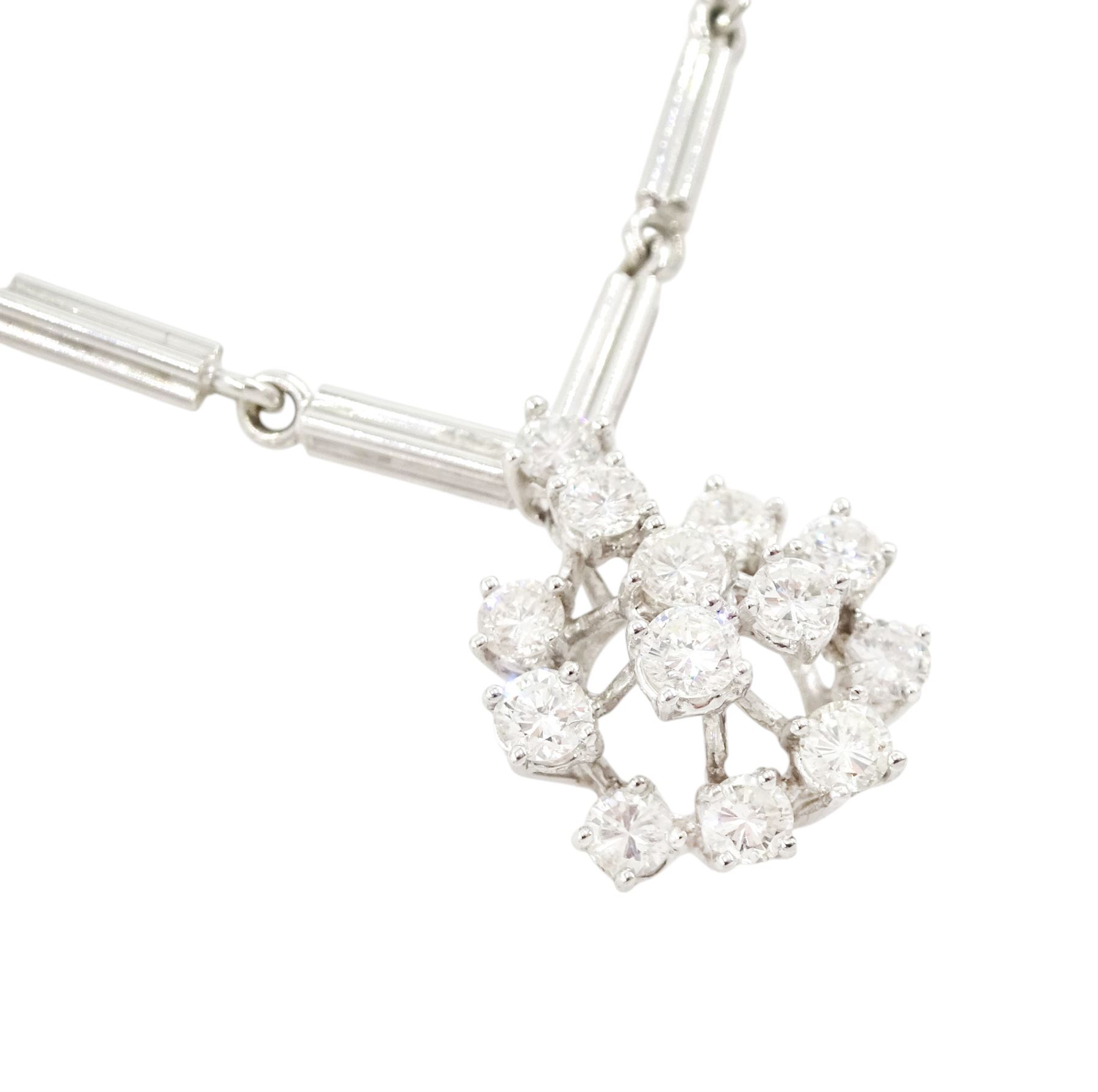 18ct white gold round brilliant cut diamond cluster pendant necklace, Sheffield import mark, total diamond weight approx 1.00 carat