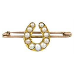 Early 20th century 15ct gold split pearl horseshoe brooch