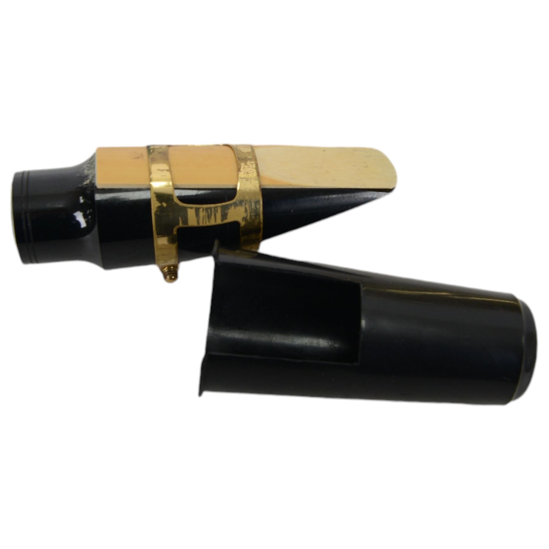 John Scheerer & sons Primo brand lacquered gilt Soprano Saxophone with mouthpiece, in a compact velvet lined hard case.