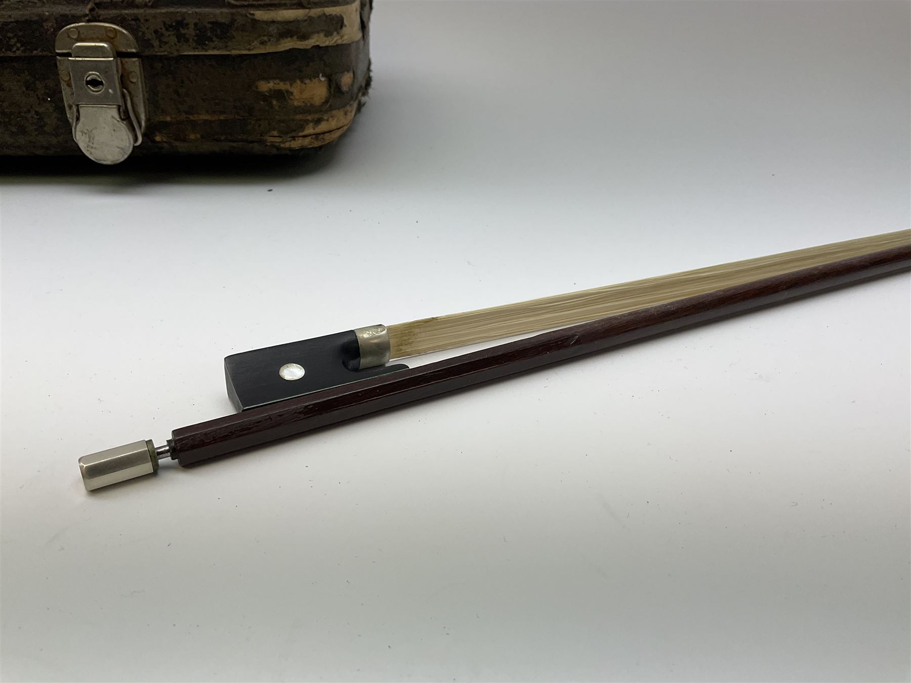 French Mirecourt violin c1920s with 36cm one-piece maple back and ribs and spruce top, labelled Jermone Thibouville-Lamy, L59cm, in fitted carrying case with German bow and 1984 valuation certificate by Frome Valley Music