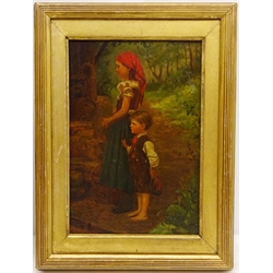  Gypsy Children in the Wood, 19th century oil on panel unsigned 29cm x 19cm  