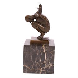 After Milo - bronze figure of a diver, upon a two tone marble base, bearing signature and foundry mark, overall 15cm