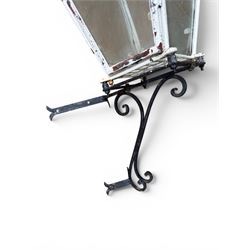 Foster & Pullen (Bradford est. 1896) - Good pair of late 19th century copper coach house or street lamps, painted in rustic white finish, with iron corner brackets, one with clear glass, the other with ring mottled glass, both converted to electricity, height with bracket 150cm