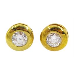 Pair of 18ct gold diamond rubover set earrings, hallmarked, total diamond weight approx 0.20 carat