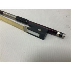 Intermusic 3/4 violin with a violet coloured solid wood body, ebonised fingerboard and fittings, bow and hard case, length 54cm