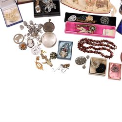 Three silver thimbles, silver jewellery including buckle bangle, charm bracelet, continental 800 pocket watch, pendant, brooch, etc, together with a collection of costume jewellery
