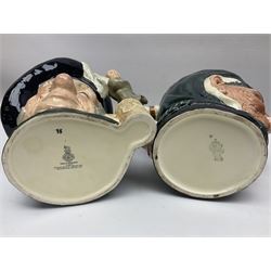 Large collection of Royal Doulton character jugs, to include Robinson Crusoe D6532, Tam O Shanter D6632, The Falconer D6533 etc, together with similar charater jugs and toby jugs   