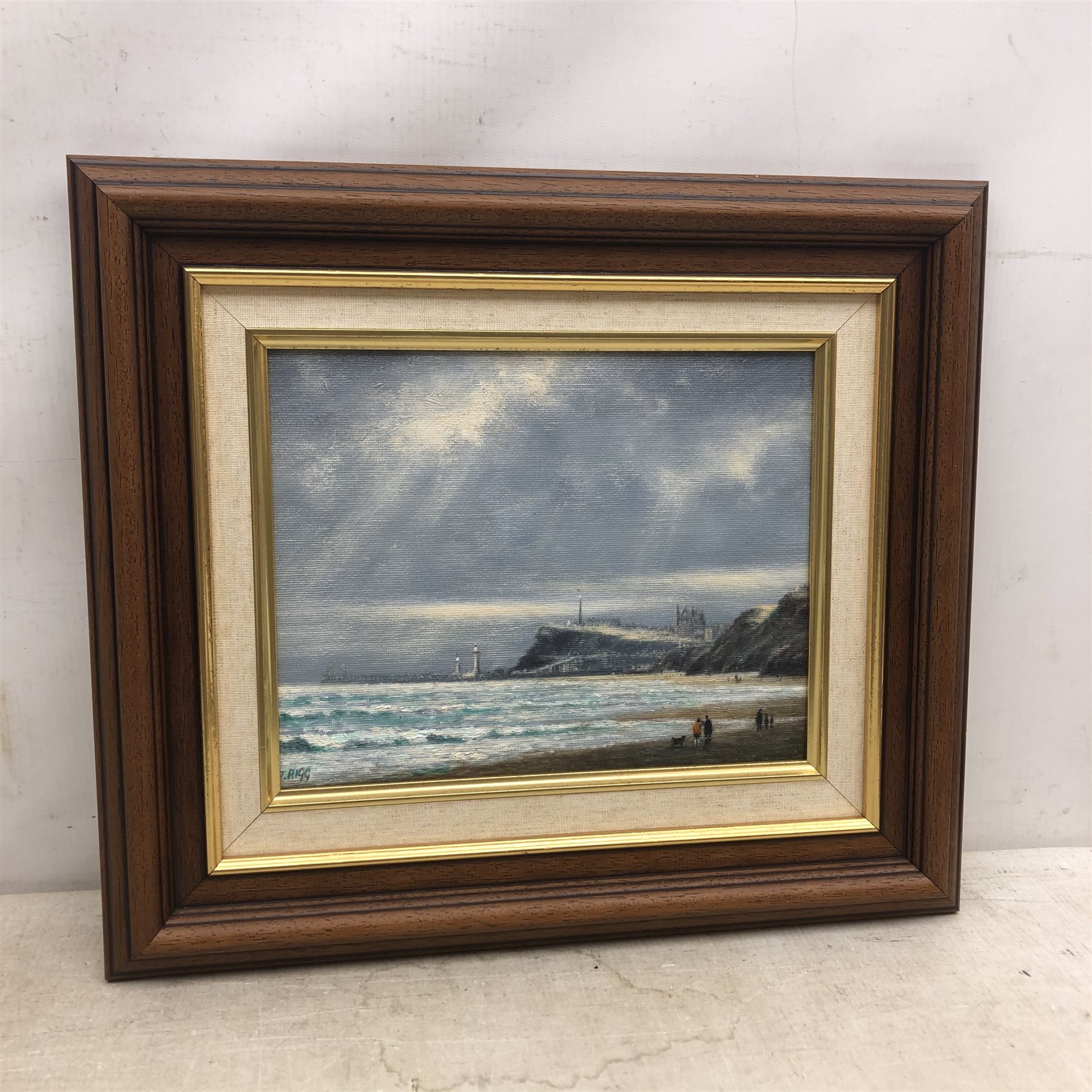 Jack Rigg (British 1927-): On the Beach at Upgang Whitby, oil on board signed 19cm x 24cm