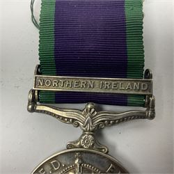 Elizabeth II General Service Medal with Northern Ireland clasp awarded to 24081995 Pte. D. Claxton Green Howards; with ribbon