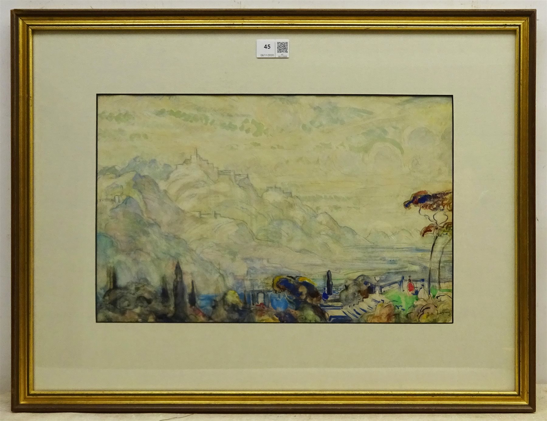  Joseph Alfred Terry (Staithes Group 1872-1939): 'In an Antibes Garden', watercolour signed 26cm x 42cm  Provenance: collection of Alfred A Haley, Walton, Wakefield then with Phillips & Sons Cookham exh. March 1985, labels verso  Notes: by repute a sketch for the larger oil exh. Royal Academy 1916, No.665  