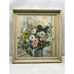 Peggy Wickham (British 1909-1978): 'Summer Flowers', watercolour signed, titled on 'Friends of Abbot Hall Picture Loan Scheme' label verso 53cm x 49cm 
Notes: Wickham was the daughter of Mabel Lucy Atwell and Harold Earnshaw.