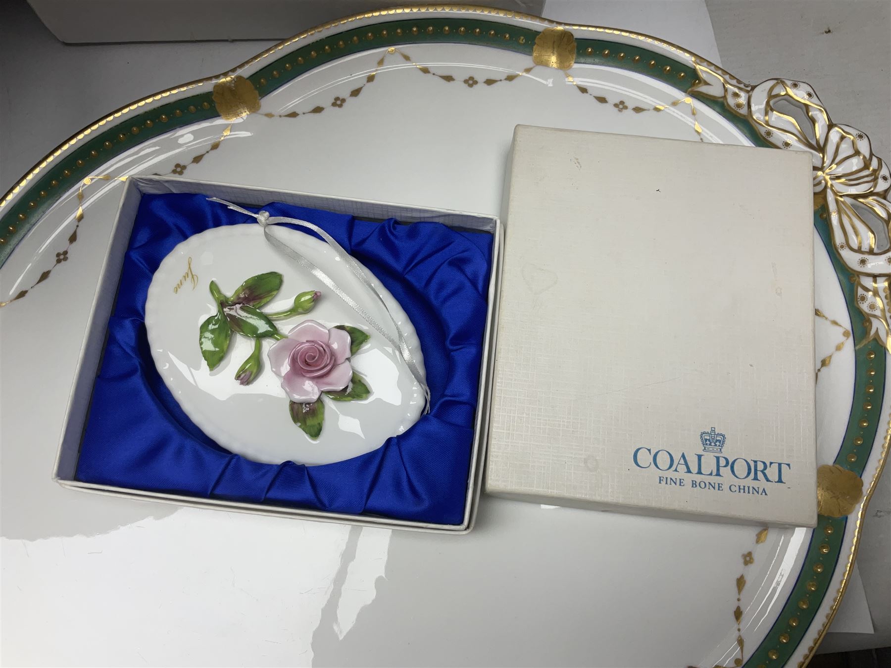 Royal Crown Derby duck, together with Emma Bridgewater mug, Coalport wall plaque and other ceramics and glassware etc, in three boxes 