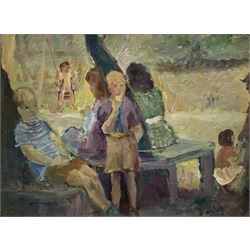 Ronald Ossory Dunlop (British 1894-1973): Children in the Park, oil on panel signed 32cm x 44cm
