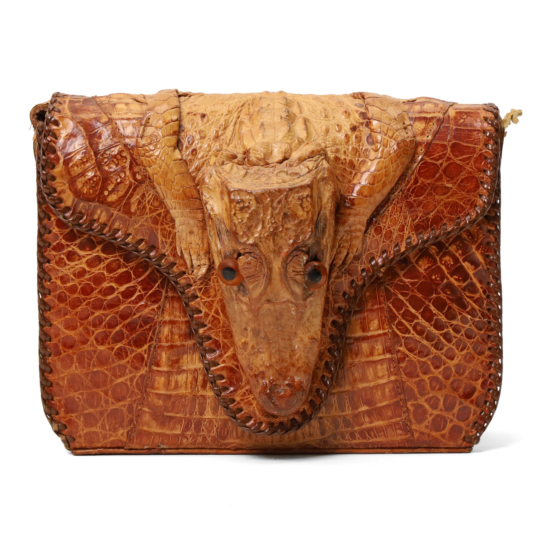 Taxidermy - mid-century alligator skin handbag, no maker's label, width 21cm 