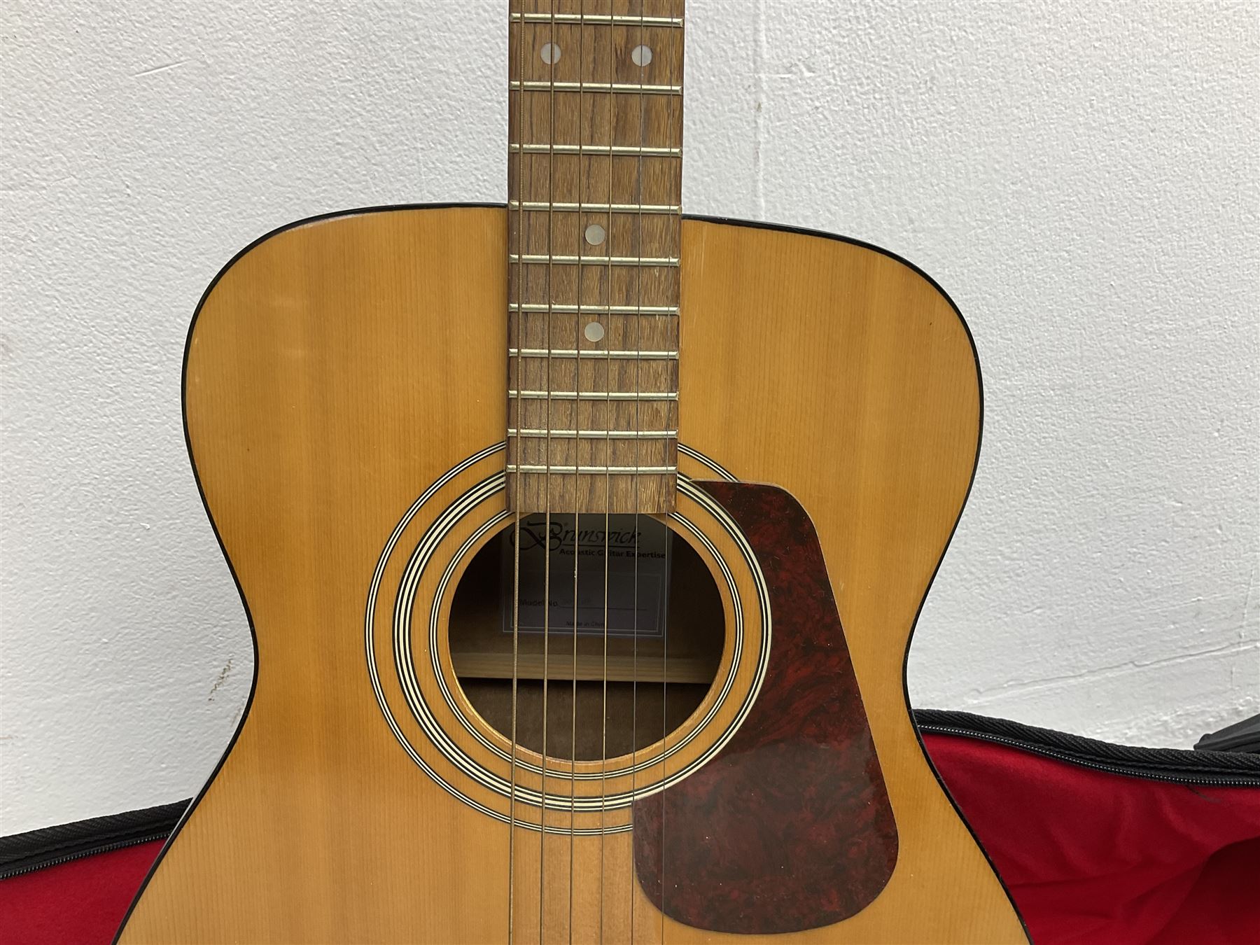 Rally five-string banjo with mahogany solid back L101cm in soft carrying case; and Brunswick Model BF200 acoustic guitar L103cm; with small quantity of instructional DVDs and booklets