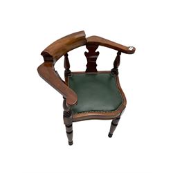 Captain Scott replica mahogany cabin chair, corner shaped with studded leather seat, with miniature prototype and paperwork
