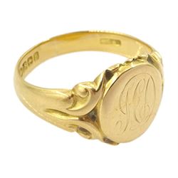 18ct gold signet ring, engraved with initials 'HD', by Henry Griffith & Sons Ltd, Birmingham 1926