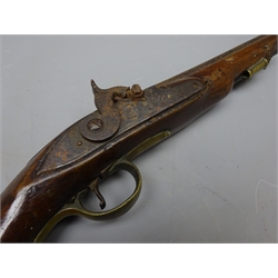  19th century percussion converted from flintlock, pistol, the lock stamped GR cypher with brass trigger guard and pommel, L39cm  