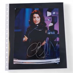 Collection of signed stills and promotional photographs, mostly Sci-Fi TV and film related, including Andy Serkis, Warwick Davis, James Earl Jones, Leroy James, Leonard Nimoy, Billy West, Robert Vaughn, Shane Rimmer, Ethan Phillips etc, all with certificates of authenticity, contained within dark green album