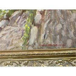 George Hall Neale (British 1863-1940): 'Clovelly - Up and Down Along', oil on board signed and dated 1919, original label verso 37cm x 45cm