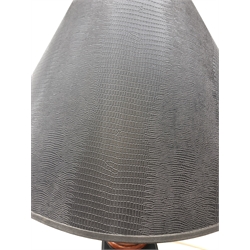  Large modern table lamp in the form of a Pineapple on square stepped base with black snake skin effect shade H78cm overall  