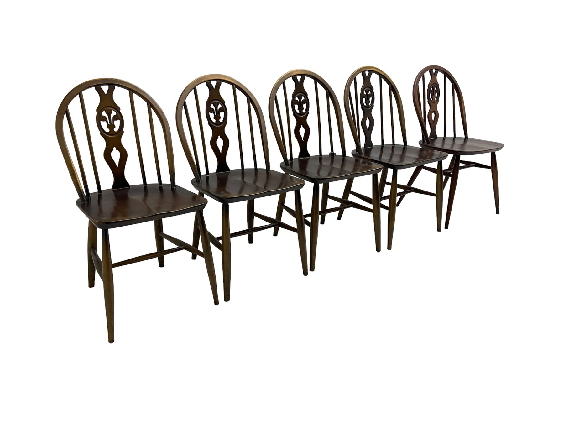 Ercol - set five mid-20th century beech 'Windsor Dining Chairs'