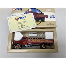 Corgi - 16801 Pinder Jean Richard Scammell Highwayman with two animal cages; CC12303 Premium Edition Scammell Contractor Austen Bros.; 80307 limited edition Vintage Glory Garrett Road Tractor and Flatbed Trailer; 09802 ERF 8 Wheel Rigid with load; 98459 White Soda Truck; and two Tesco lorries; all boxed (7)