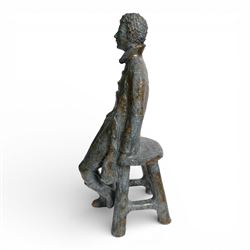 Studio pottery figure, modelled as a boy seated upon a stool, H68cm 