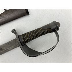 19th century Imperial German army heavy cavalry officers sword by Schnitzler and Kirschbaum, with 89cm single fullered steel blade and sheet steel basket hilt with teardrop cut-out and wire-bound leather grip L107.5cm overall; in steel scabbard with two suspension rings; and British Army 1822 Pattern Infantry Officer's sword in associated scabbard (2)