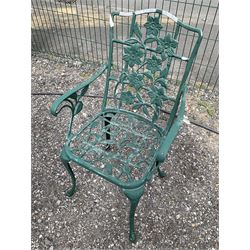 Green finish wrought iron garden table, and four chairs - THIS LOT IS TO BE COLLECTED BY APPOINTMENT FROM DUGGLEBY STORAGE, GREAT HILL, EASTFIELD, SCARBOROUGH, YO11 3TX