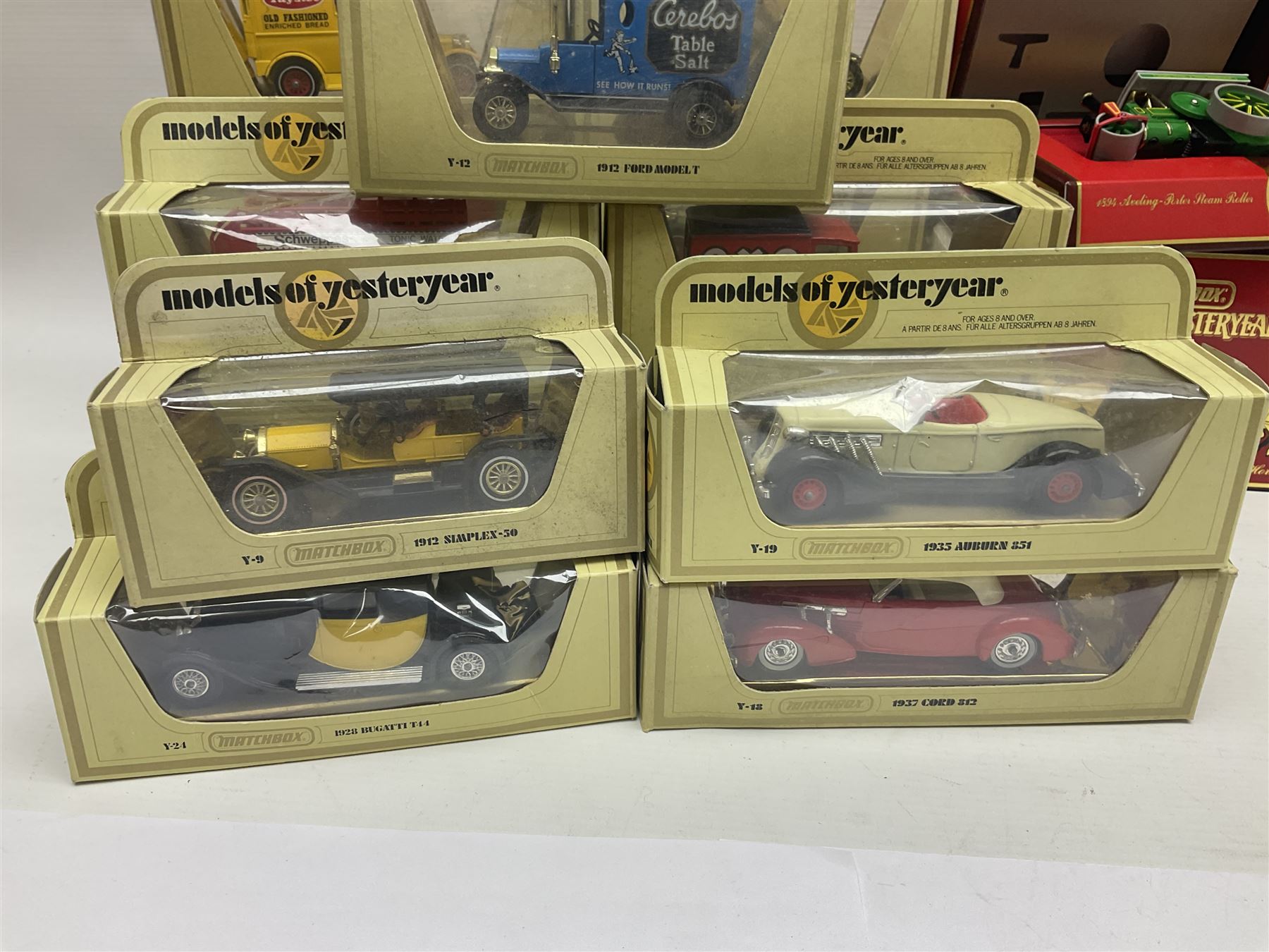 Matchbox - approximately sixty Models of Yesteryear to include special edition 1820 Passenger Coach and Horses, limited editions 1894 Aveling-Porter Steam Roller, 1829 Stephensons Rocket and 1905 Fowler Showman’s Engine; older models from the 1970s such as Y-1 1911 Model ‘T’ Ford, and a large quantity of modern models with reference materials in folder; mostly boxed 